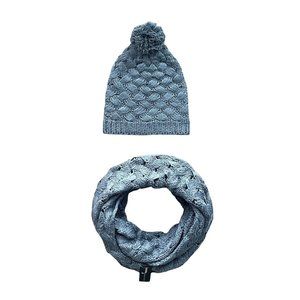 WOMENS GRAY LIGHT WEIGHT KNITTED BEANIE & INFINITY SCARF SET - SZ: OS